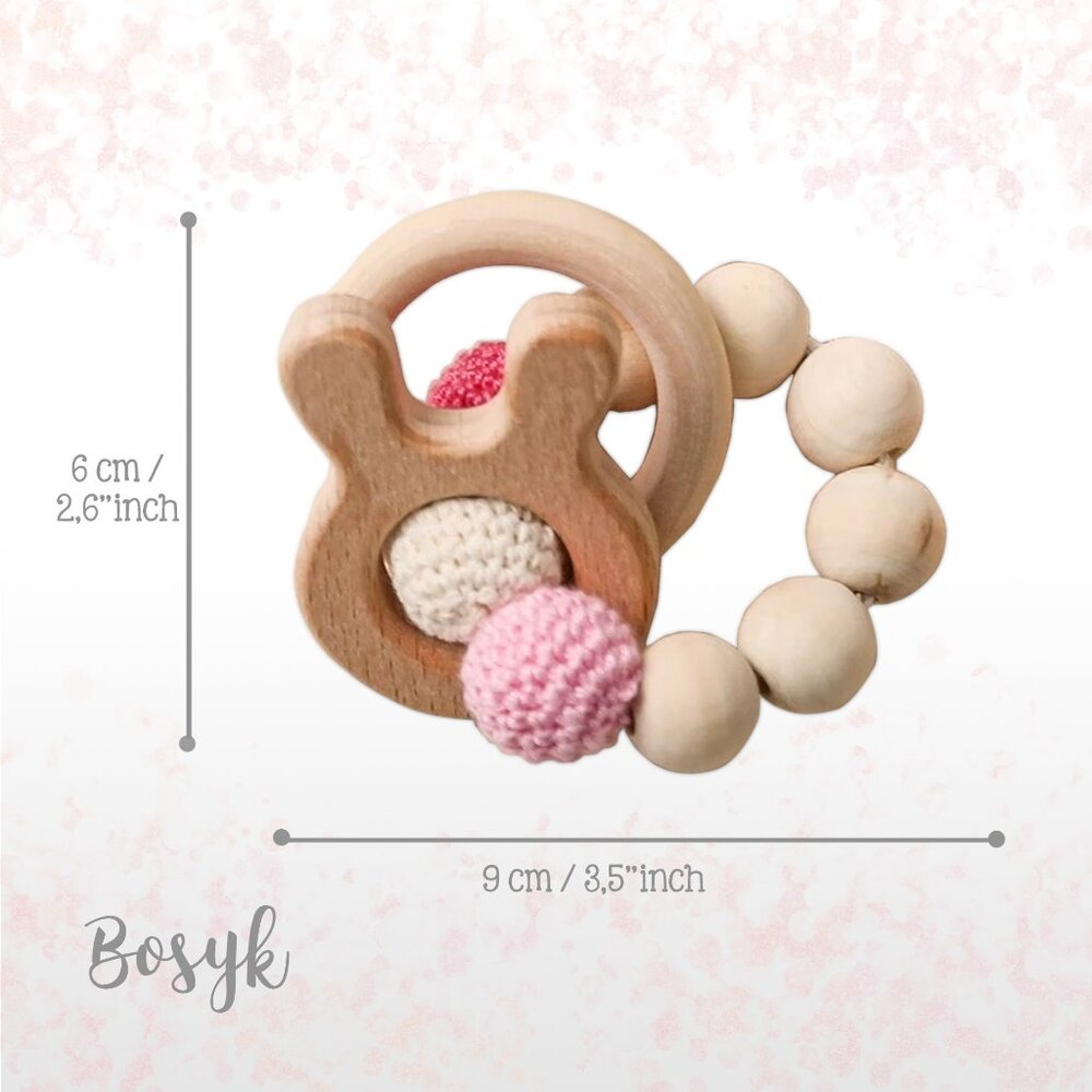 NEW - Rabbit Set  PinkTeether Wooden Rattles - Picture 5 of 5